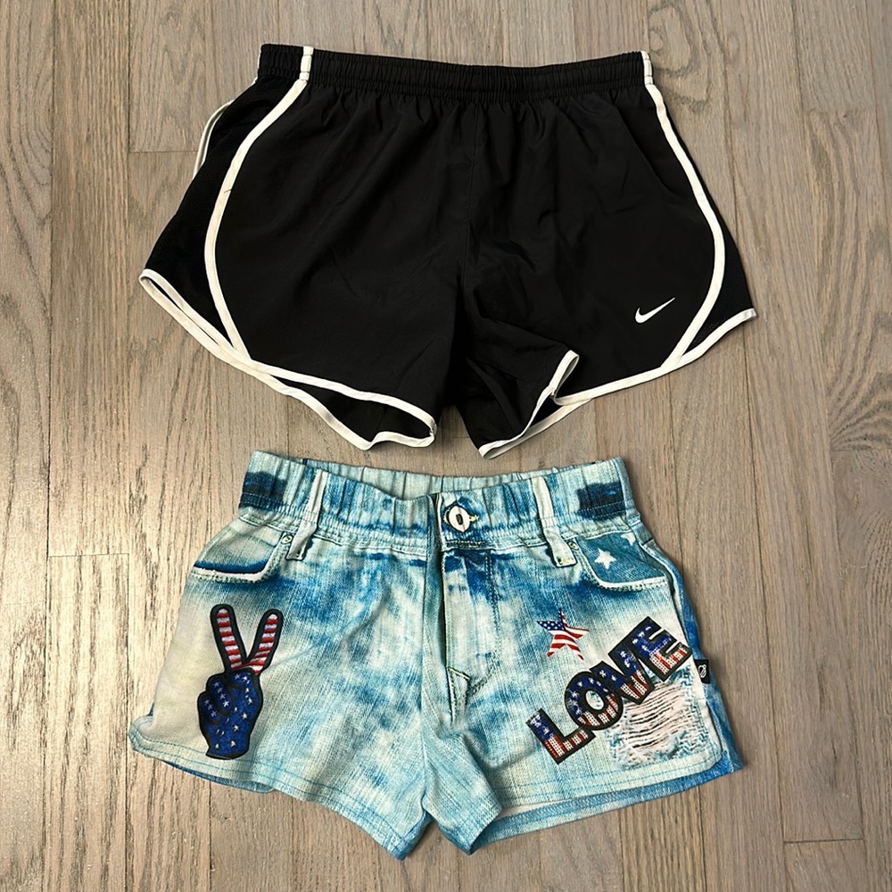 Kids girls shorts black Nike with lining and Terez light blue both are Med.